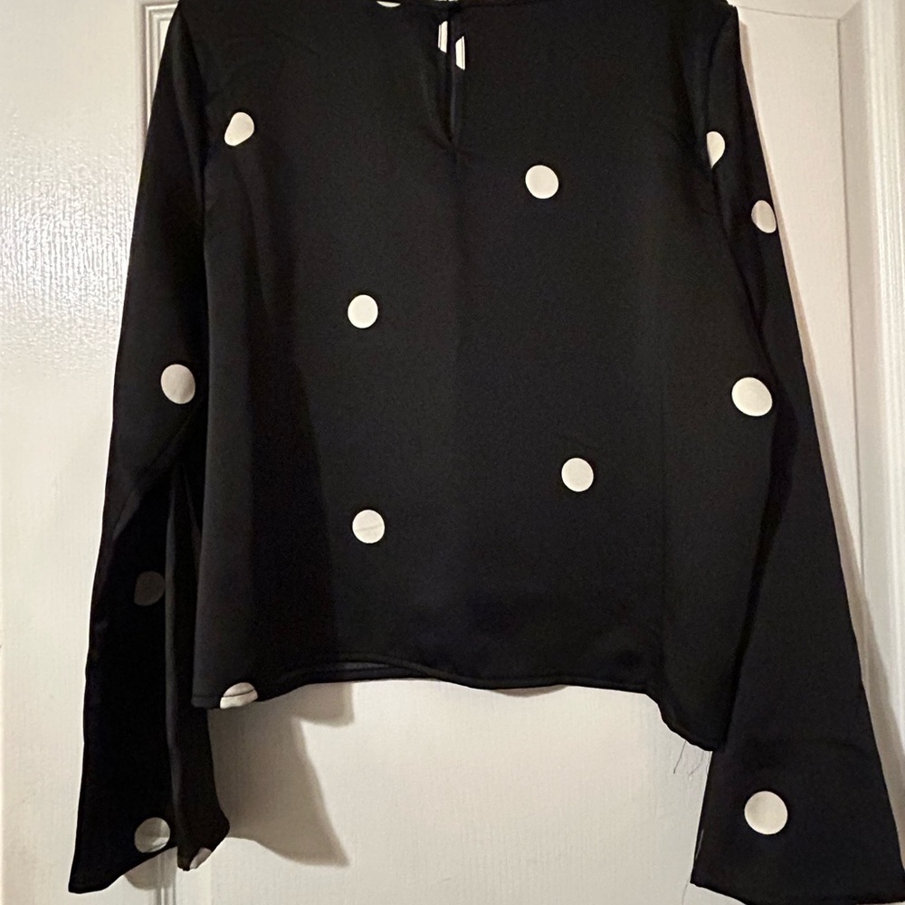 NWT a new day Black Long-Sleeve Top with White Polka Dots